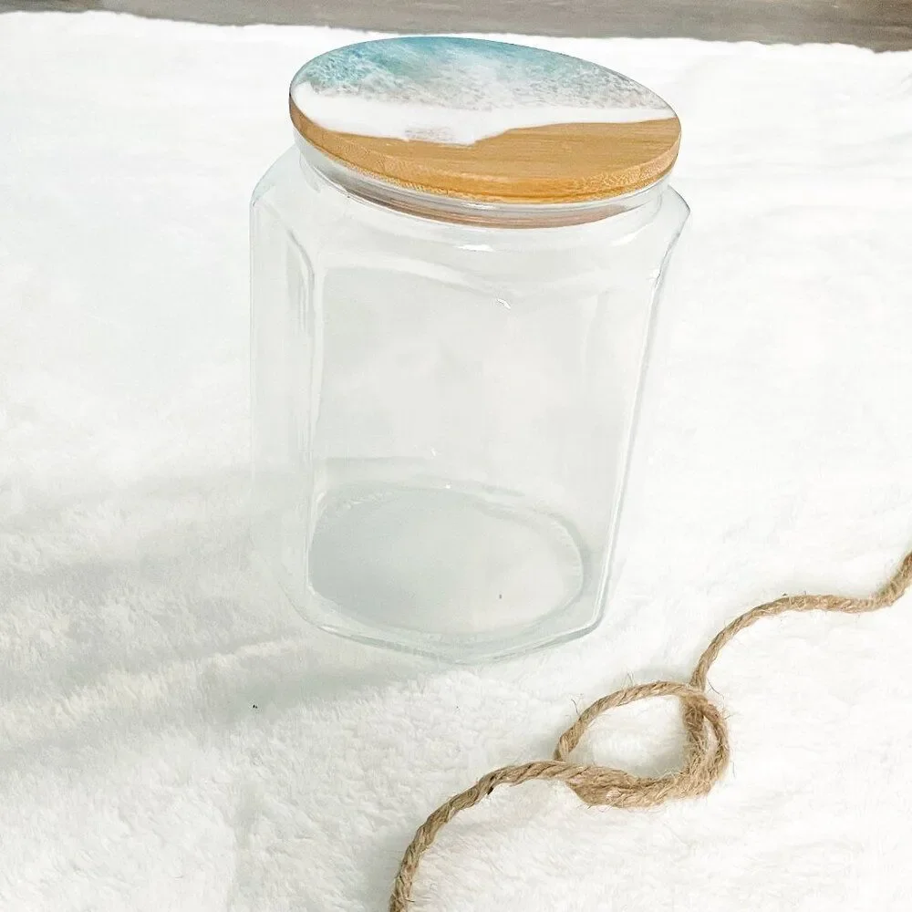 Coastal Ocean Wave Resin Art Large Glass Container